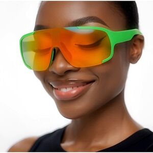 Fashion Sunglasses Designer Windproof UV Protection Green Frame Reflective Lens